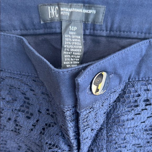 INC International Concepts Navy Patterned Skinny Pants - Picture 2 of 6